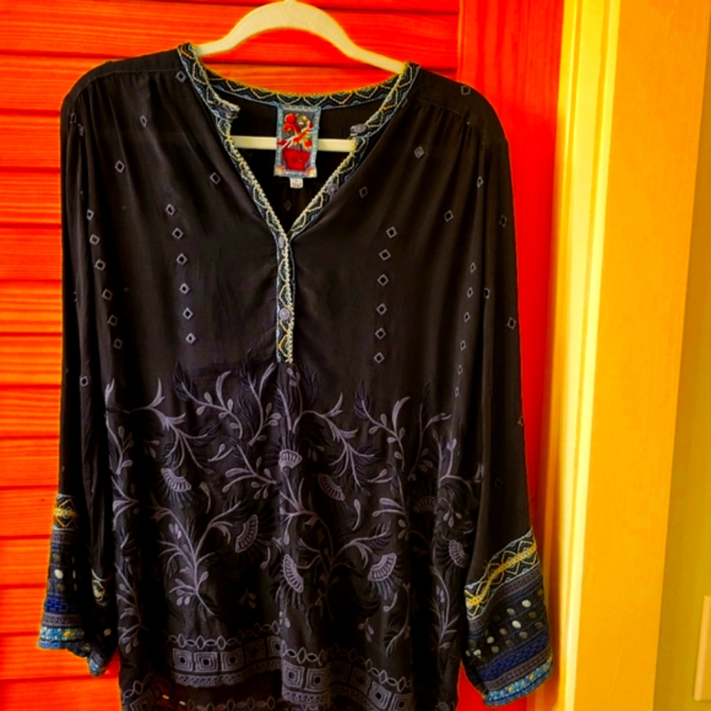 Johnny Was Black Embroidered Top